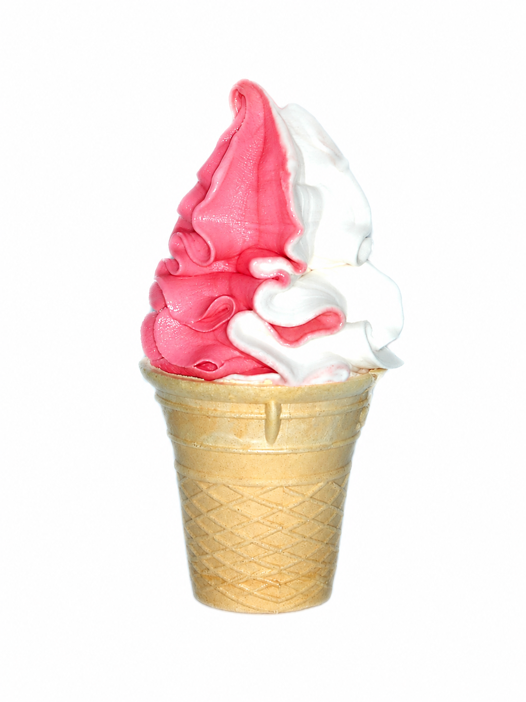 Softeis mit Erdbeer und Vanille im Waffelbecher